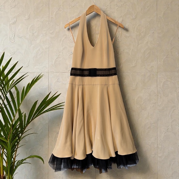 Fouy Chov Beige Halter Neck Cocktail Dress - Size 12 - Picture 2 of 10
